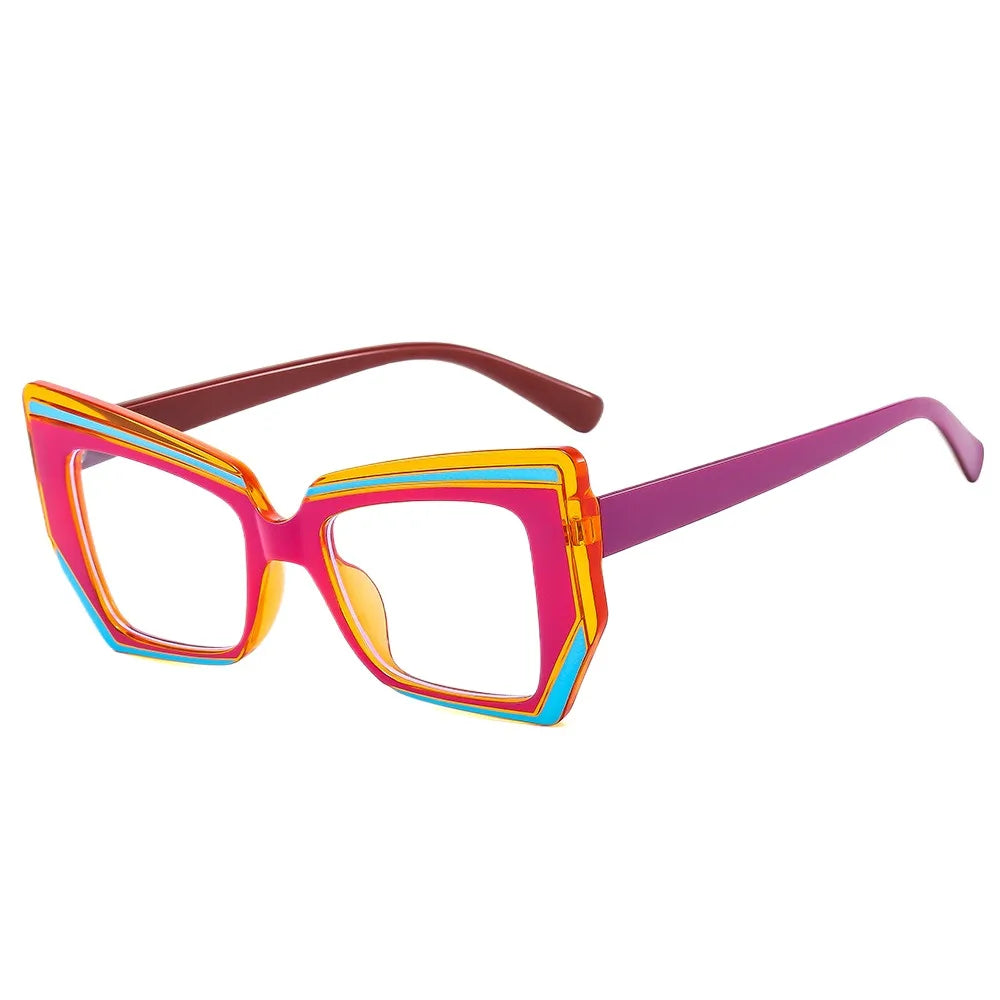 Unisex TR90 Anti-Blue Light Flat Mirror Eyeglass Frames New Fashionable Style Thick Color Blocking Plain Reading Optics Stron