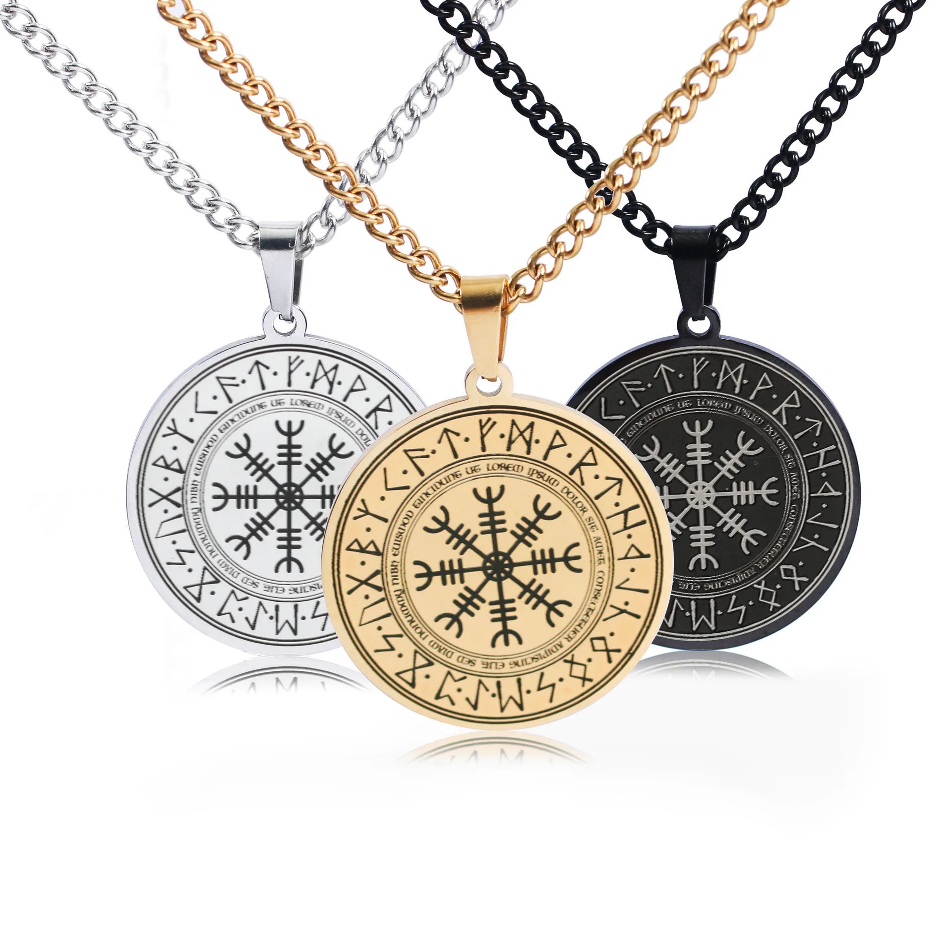 Nordic Vikings Runes Mjolnir Pendant Necklace Stainless Steel Nordicart Mjolnir Scandinavian Viking Runes Jewelry for Men