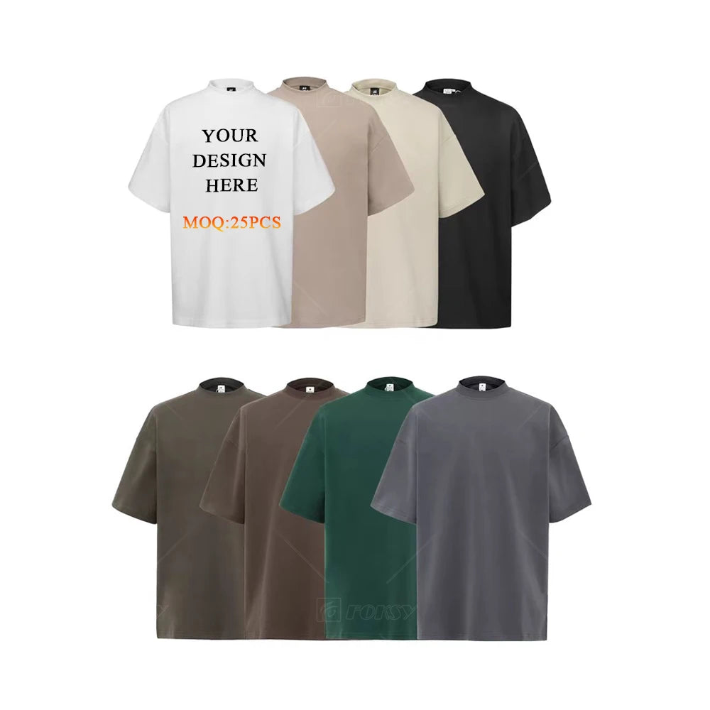 Summer Plain Cotton High Quality 230g Oversized Tshirt Men Vintage Graphic Tees Streetwear Custom Print T Shirt