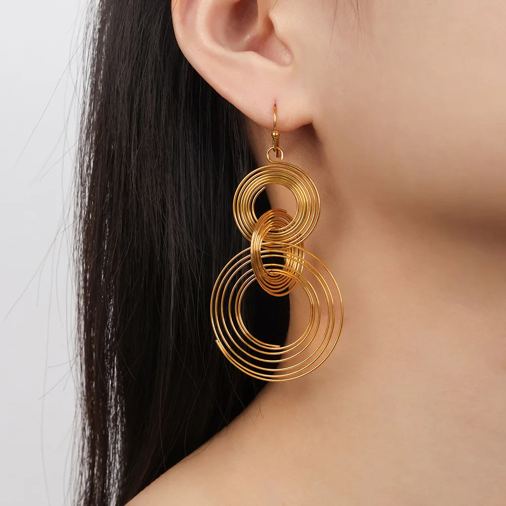 2024 Multi Layer 316l Stainless Steel Hypoallergenic Tarnish Free Coil Earrings 18k Gold Plated for Women