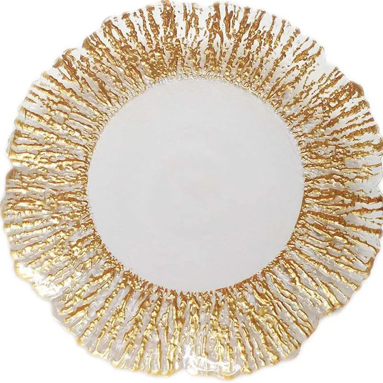 Wholesale Modern Luxury Durable Eco-Friendly Clear Glass Oval Wedding Rose Gold Charger Plate