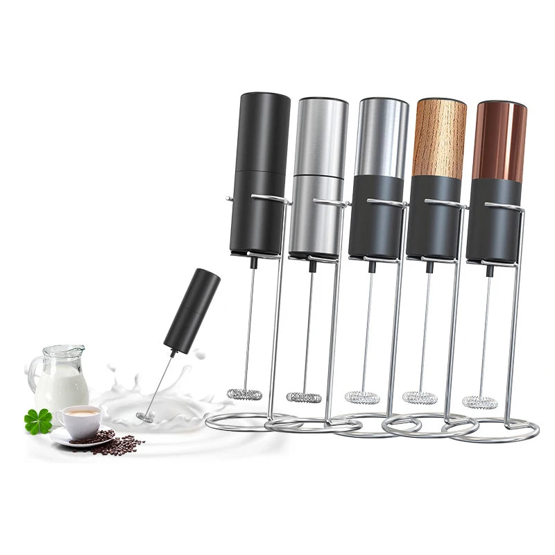 Stainless Steel Electric Mixer Hand Automatic Mini Coffee Foamer Whisk Electric Milk Frother With Stand With Custom Logo