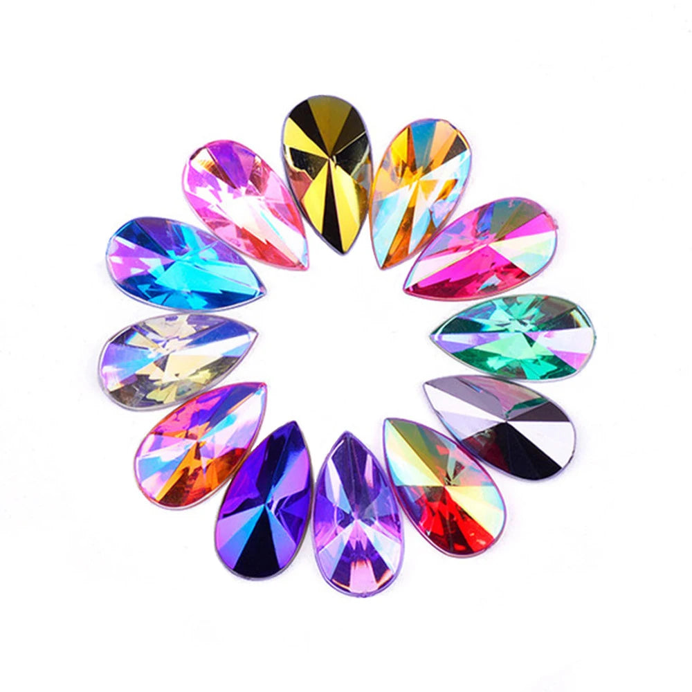 Wholesale Flatback Iridescent Ab Coating Acrylic Stone 9x18mm Tear Drop Shape Loose Gem Acrylic for Garment & Craft Decoratio
