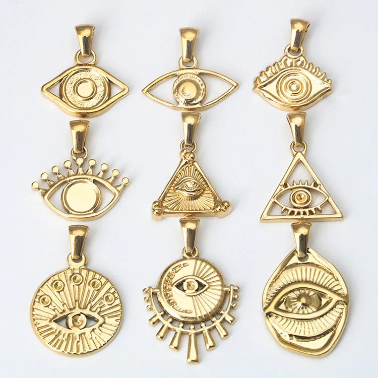 S1217 Small Non Tarnish Religious Religion Jewelry Supplies 18K Gold Plated Stainless Steel Evil Eyes Protection Charm Pendan