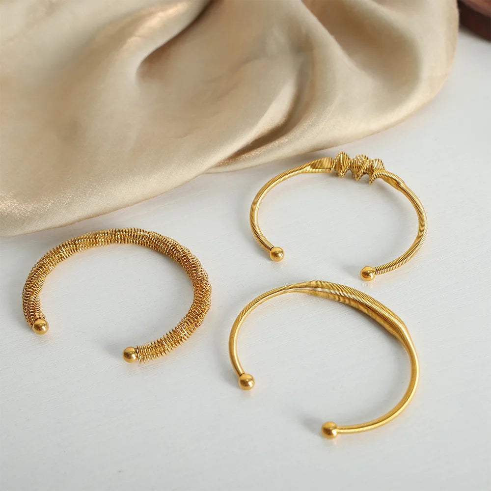 Chic Jewelry Accessories Spring Stainless Steel Bracelet Waterproof Gold Plated Twist Wire Cuff Bracelet Pulseras Y Brazalete