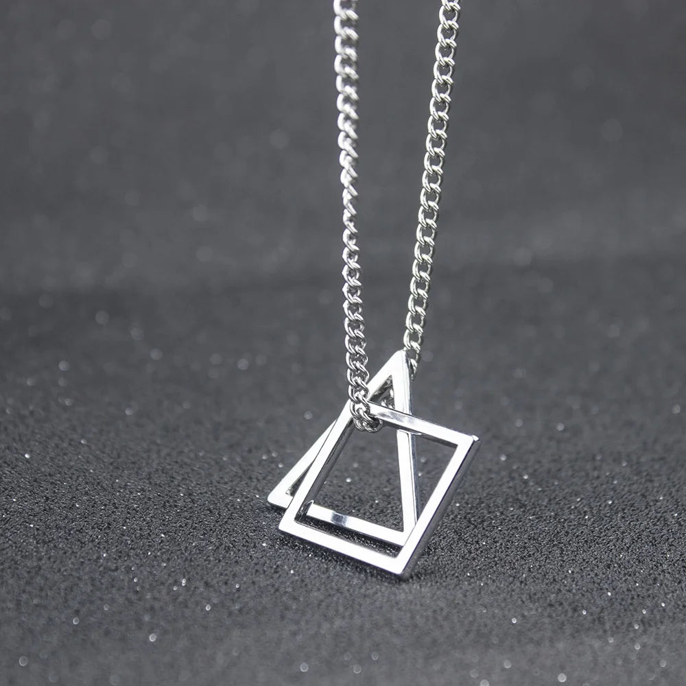 Trendy Geometric Triangle Necklaces Hip Hop Men's Cool Bounce Sweater Chain Simple Quadrilateral Pendant Necklace for Women