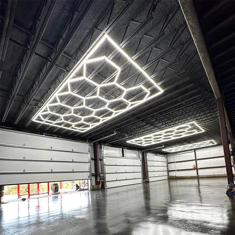 2400*4800Mm Hexagon Detailing Workshop Ceiling Led Lights for Car Detailing Shop and Garage Honeycomb Lights Hexagonal Led Li