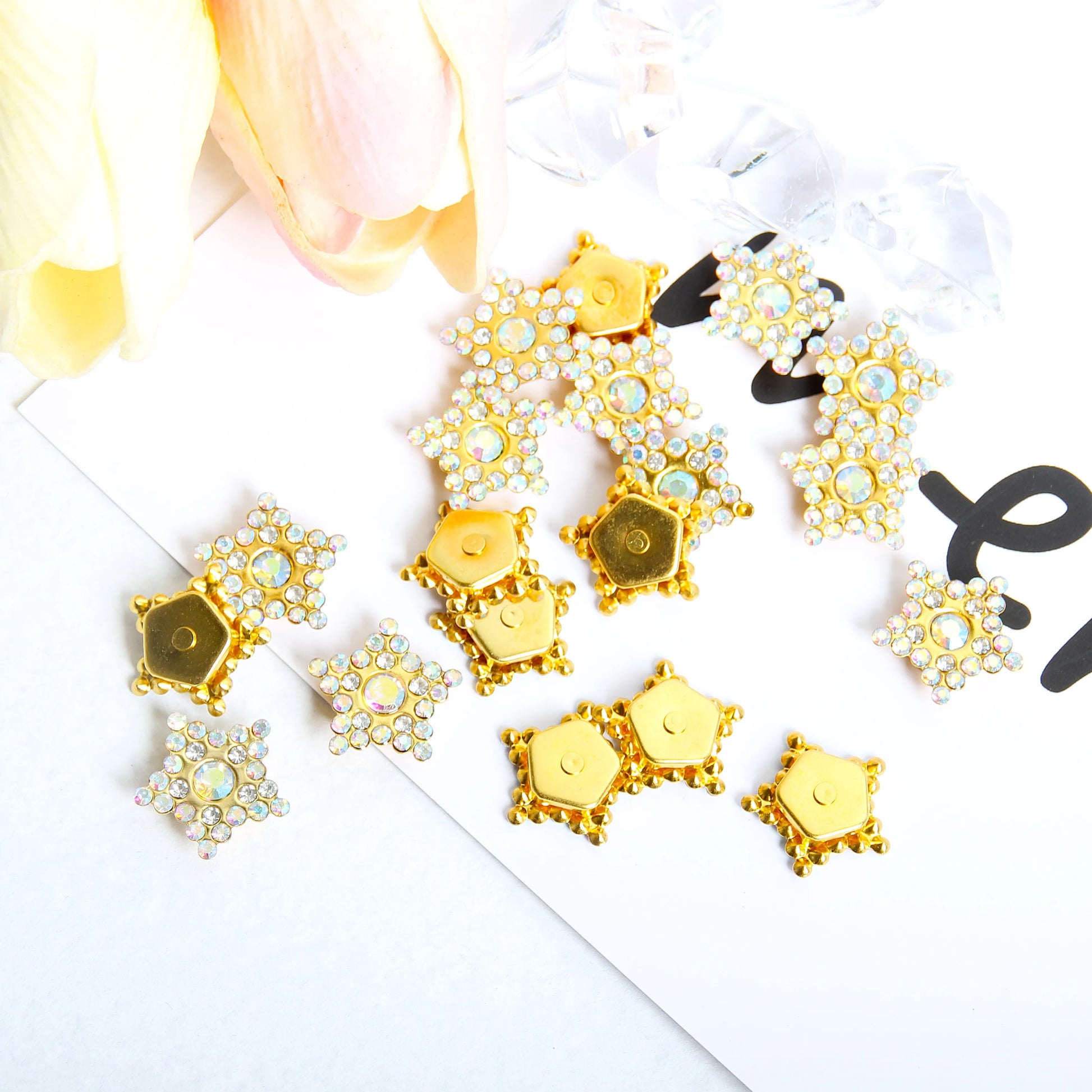 Dual-Function Star-Sunflower Motifs Rose-Gold Finish for Bridal Accessories Rhinestones