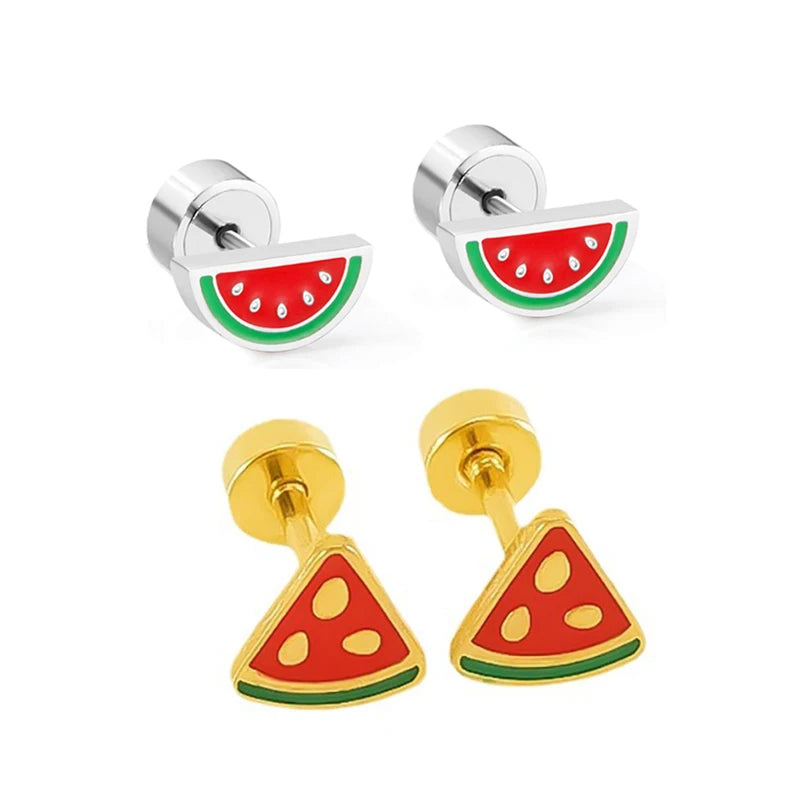 Stainless Steel Watermelon Charm Earrings Support Palestine 18K Gold Plated Watermelon Pendant Girl's Jewelry Gift Stud Earri