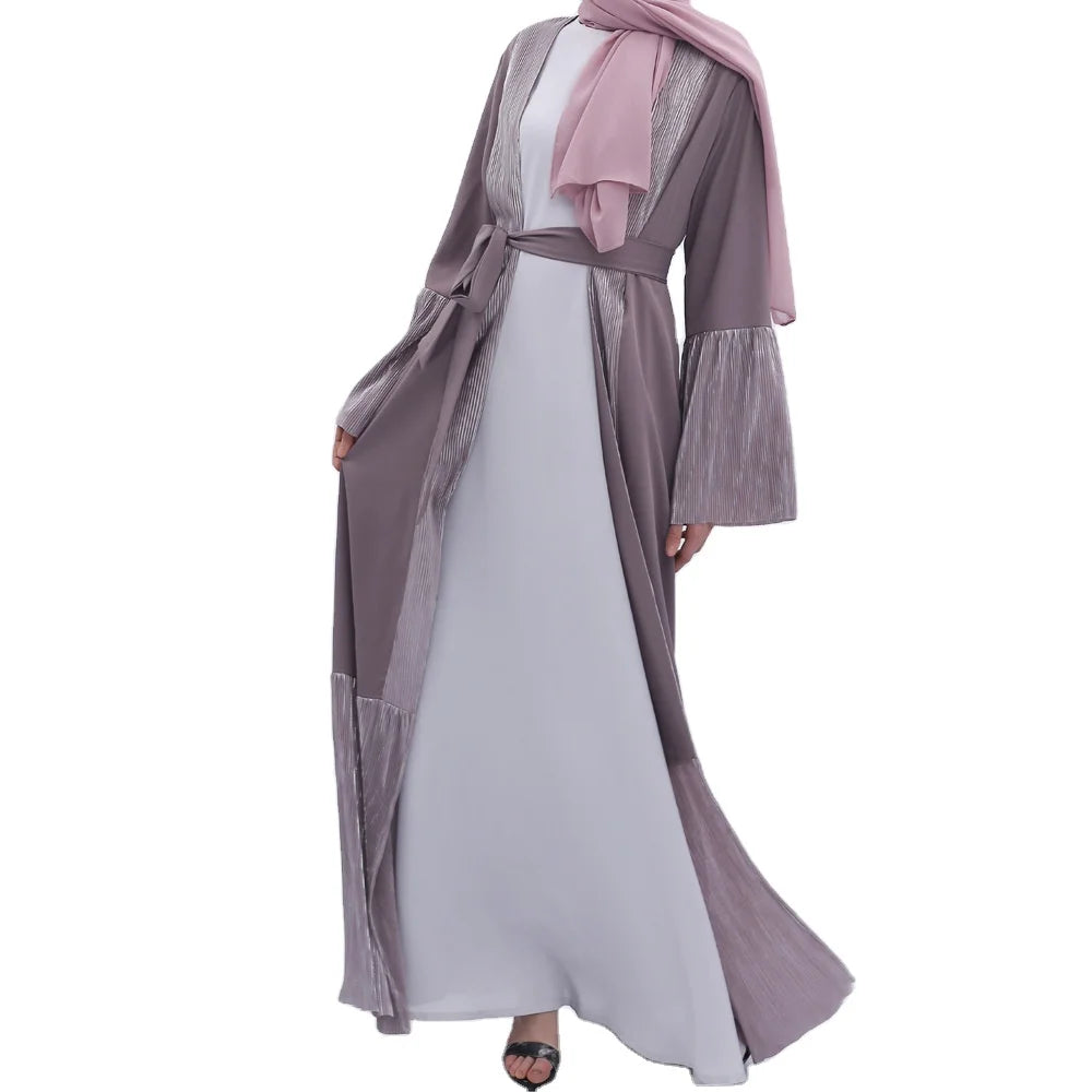 Plain Color Fabric Muslim Women Patchwork Sleeve New Fashion Abaya