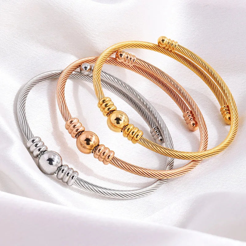 Fashion Vintage Twisted Cable Wire Stainless Steel Bangle18K Gold Plated Cuff Bangle Jewelry Beads Bracelets & Bangles for Wo
