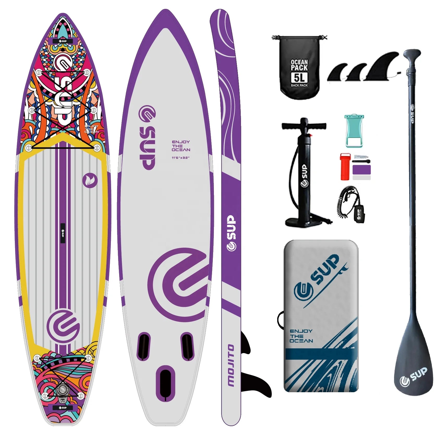 ESUP MOJITO 11'6 Inflatable Stand-Up Paddle Board Wave Surfing PVC/EVA/Drop Stitch 2-Year Warranty Lakes & Rivers