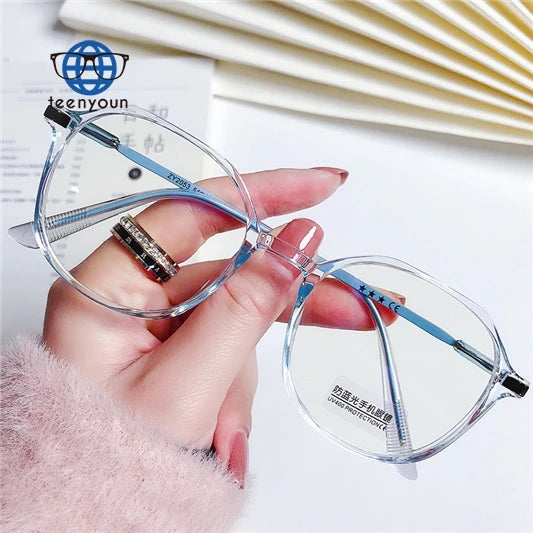 Teenyoun 2024 Factory Price Optical Glasses Frame Korean Version Polygon Anti-Blue Light Flat Lens Myopia Glasses Wholesale
