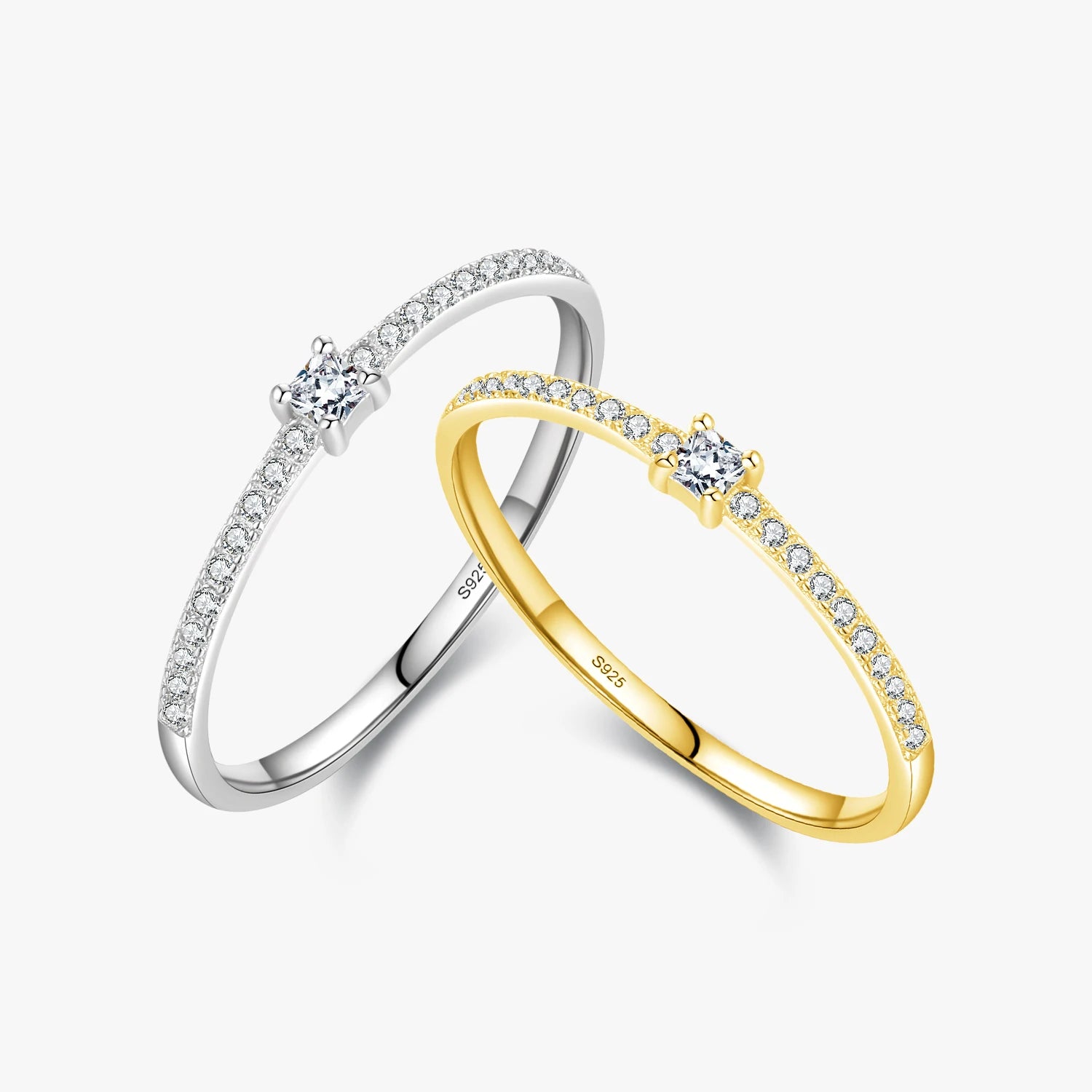 2021 Real 925 Sterling Silver Simple Square Clear CZ Charm Gold Color Finger Rings for Women Wedding Engagement Jewelry