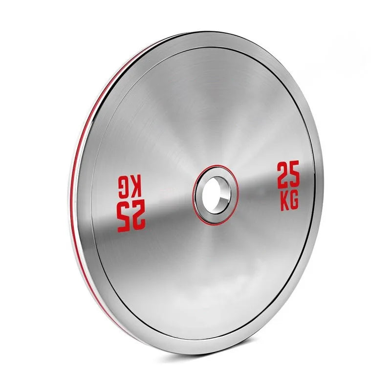 NJ Custom Logo Chromed Silver Weightlifting Barbell Stack Plate 2.5kg 5kg 10kg 20kg Gym Steel Weight Plates Wholesale