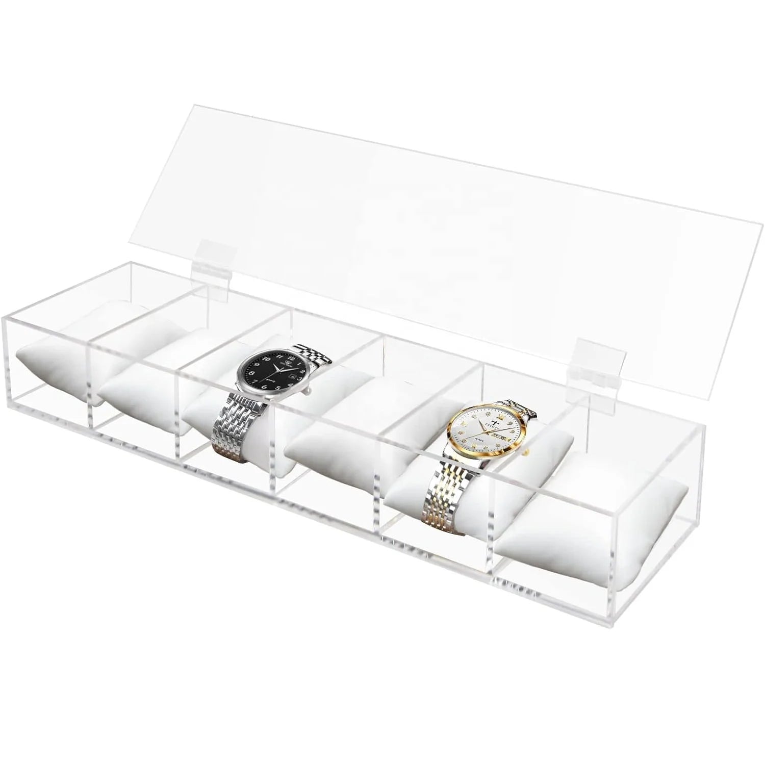 6 Slot Acrylic Watch Holder Display Case Jewelry Storage Organizer Clear Watch Organizer for Store Countertop for Men Women G