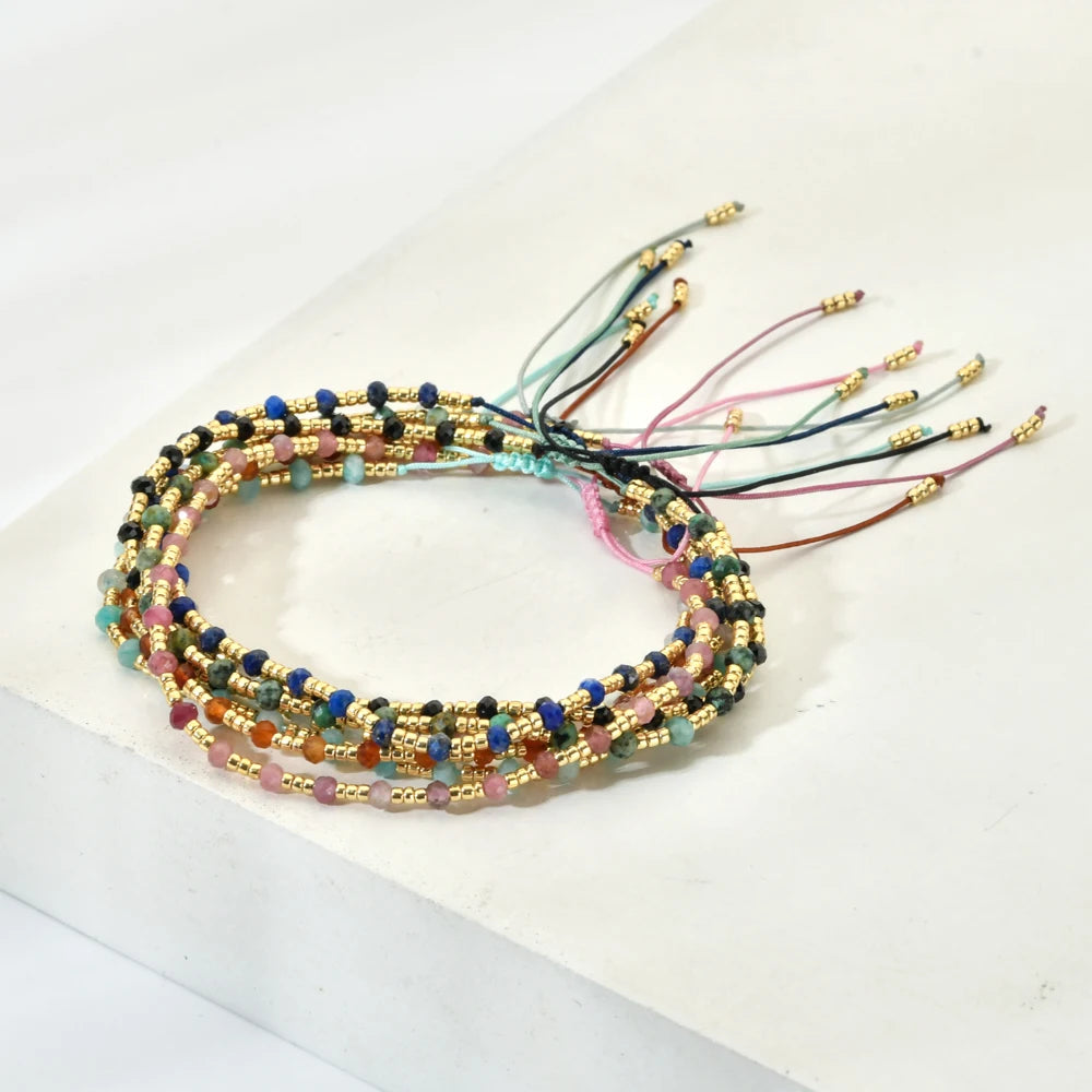 Small Jade Beads Charm Adjustable Bracelet Men's Handmade String Bohemian Geometric New Design Jewelry