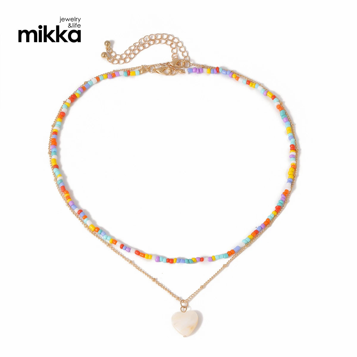 Bohemia Gold Plated Peach Heart Puka Shell Chain Choker Collier Ladies Women Girl Love Heart Macaron Colour Seed Beaded Neckl