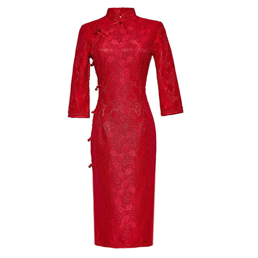 2025 New Lace Evening Dress Cheongsam for Women Improvement Youth Chinese Style Dresses Woman Wedding Lady Elegant Vintage Qi