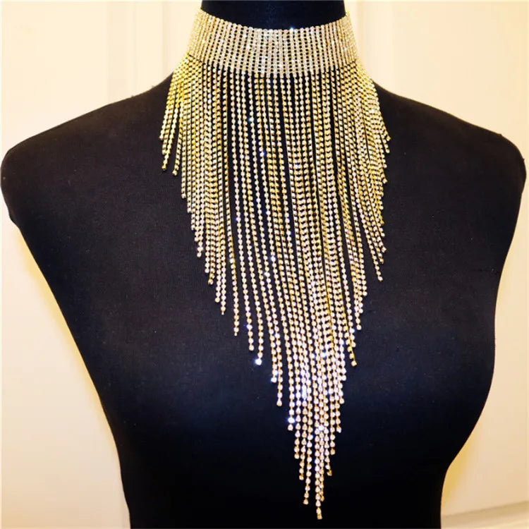 Large Diamond-Fronded Necklace with Gold Plating Trendy Wedding Jewelry for Banquets Parties Fashion Body Accessories for Gif