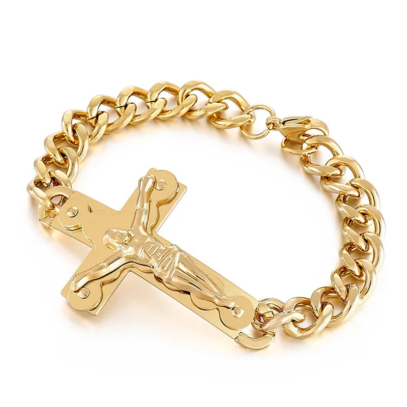 New Trend Fashion Stocks Mens Cross ID Stainless Steel Bracelet