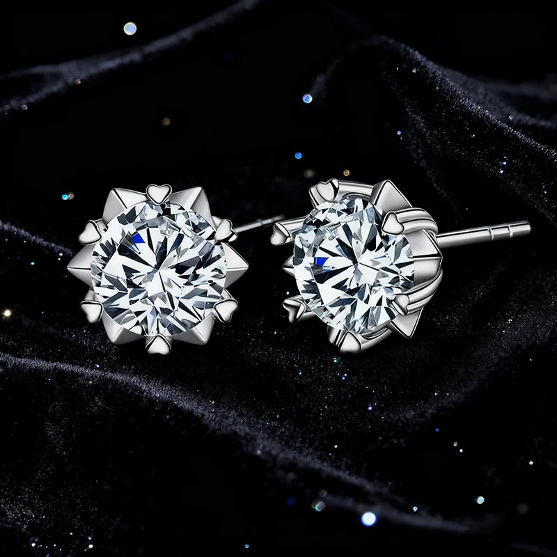 S925 Silver Snowflake Earrings 1CT Moissanite Hexagram Simple Temperament Earrings for Men and Women