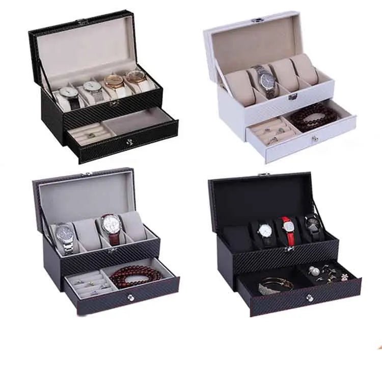 Wholesale George PW703 4-Slot PU Leather Watch Box with Custom Logo 2-Layer Case for Jewelry Packaging & Display (OEM Availab