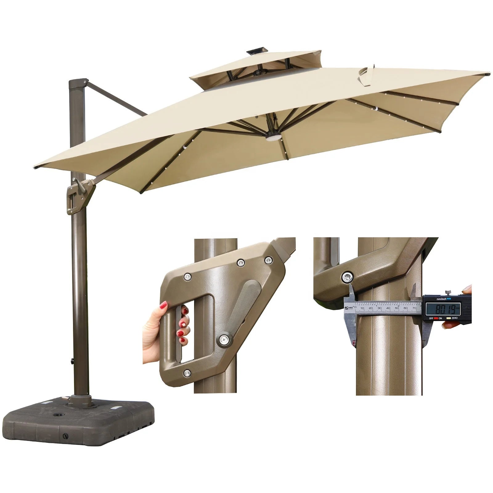Outdoor Umbrella LED Lights Parasol with Solar Power Outdoor Aluminum Umbrellas & Base Manufacture Best-seller LED Sun Shade