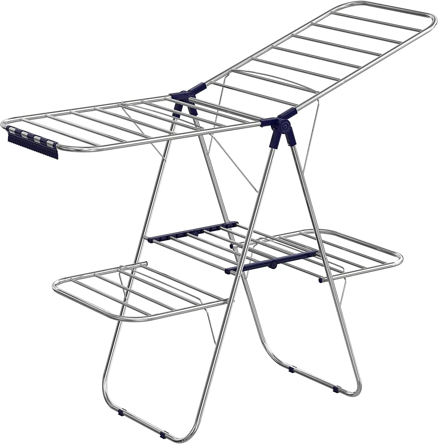 Free-Standing Large 2-Level Foldable Clothes Drying Rack Height-Adjustable Wings for Bathroom Bag and Food Use