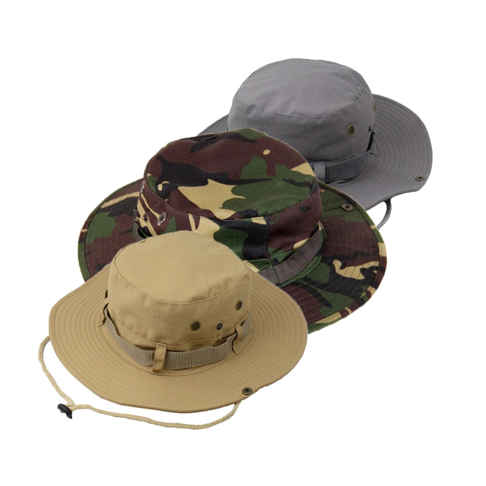 Men's Tactical Bucket Hat Climbing Hunting Sun Visor Sports Cap Wide Brim Fisherman's Hat With Windproof Rope Sport Hat