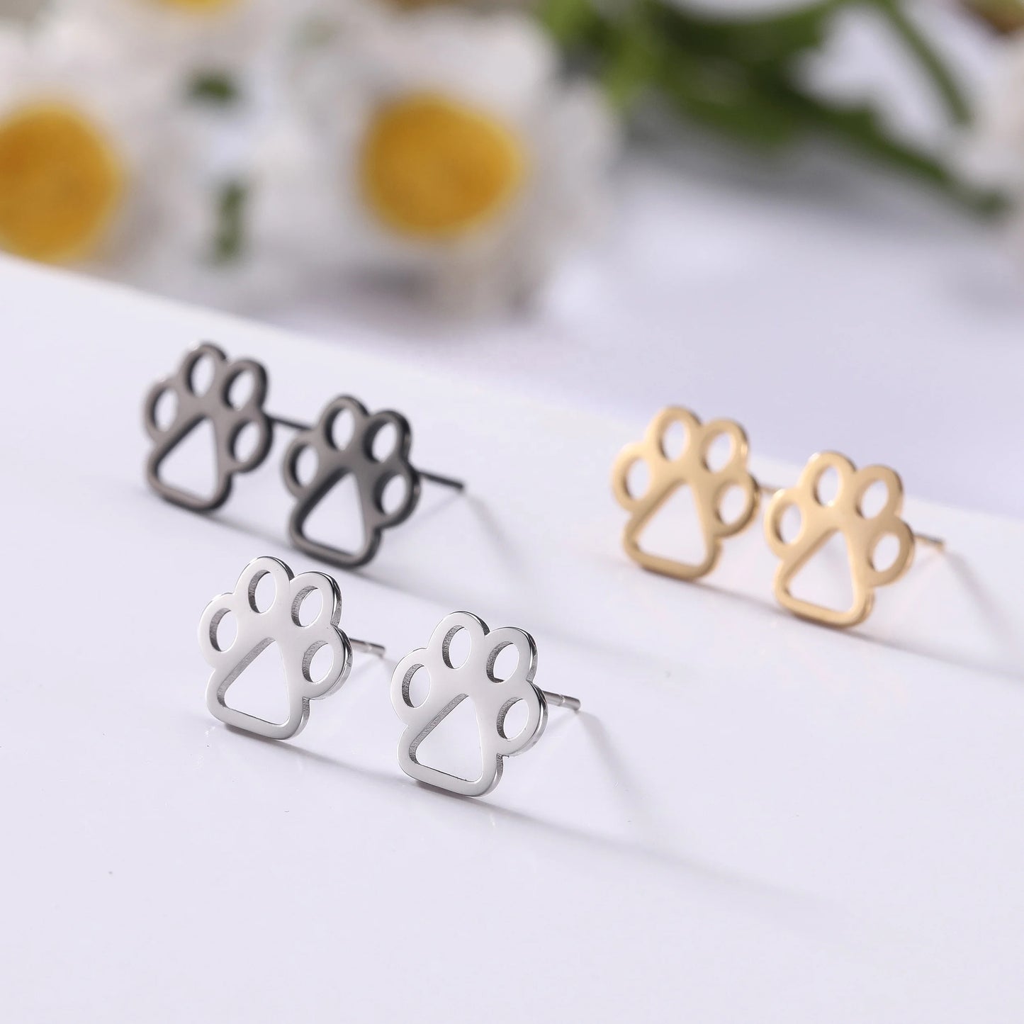 Lovely Animal Paw Stud Earring for Women Girl Cat Dog Bear Paw Piercing Earrings Stainless Steel Jewelry Mother's Day Gifts