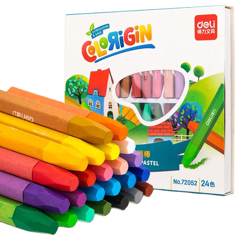Deli 72052 24pcs/box Student Art Crayons Children's Kindergarten Painting Oil Pastel 80box*24pcs=1920pcs Per Carton Set