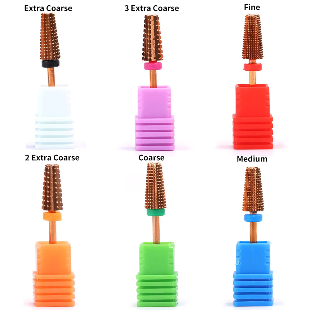 High Quality Professional Rose Gold Coating 6 in 1 Tungsten Carbide Safety Manicure Salon Pedicure Tapered Nail Drill Bits