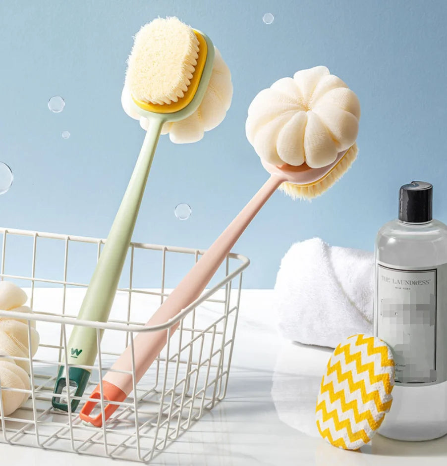 Long Handled Double-sided Soft Shower Brush Household Body Cleaner Bath Brush Detachable Bath Brush Bathroom Tool