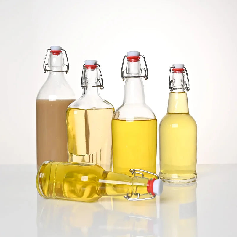 Clear Empty Glass Bottle with Hermetic Lid 250ml 500ml 750ml 1L Swing Top Beverage Juice Glass Bottles Drink