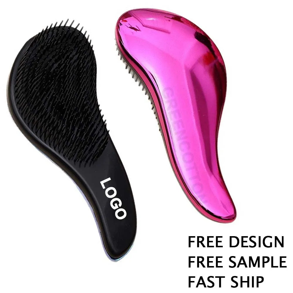 Custom Logo Detangling Hair Brush Hair Straightener Brush with Smooth Handle Scalp Massage Brush for Curly Hair Wet or Dry Us