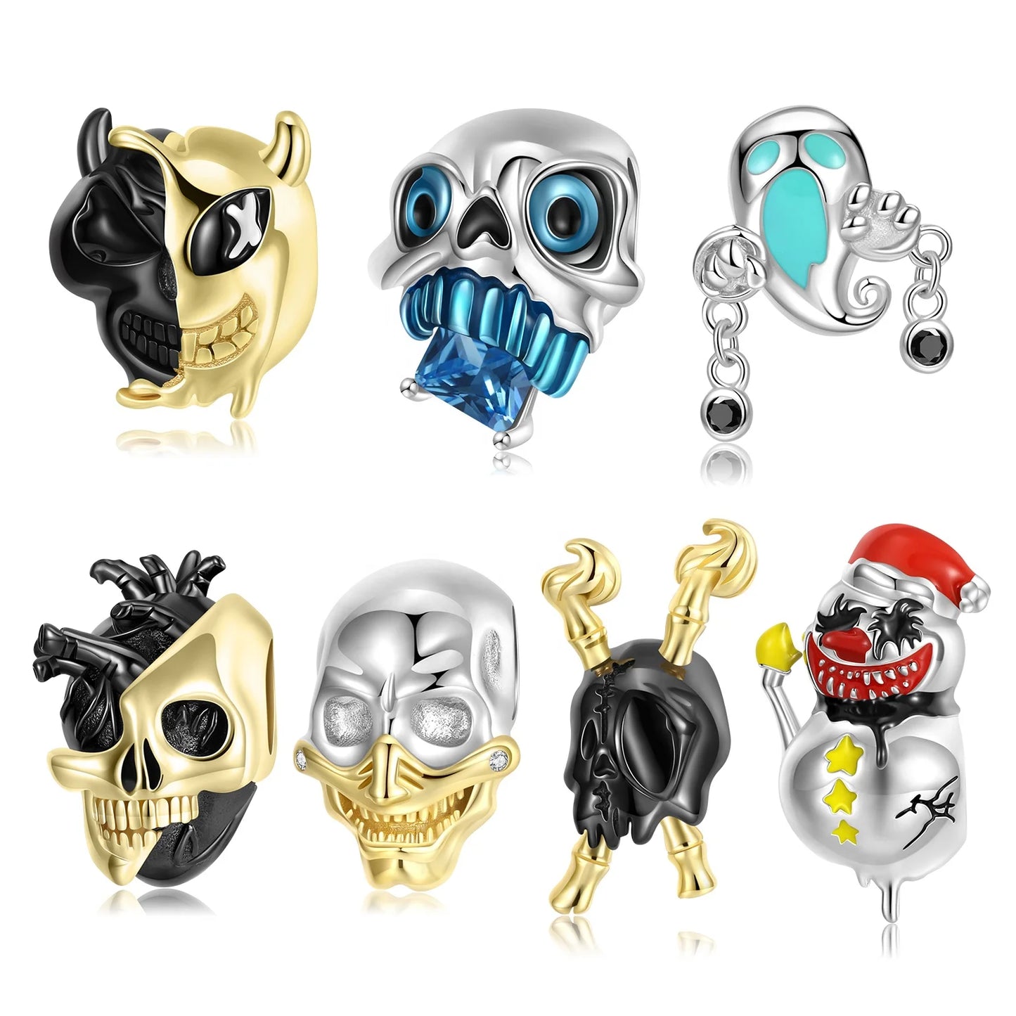 Snowman Clown Skeleton Charm 925 Sterling Silver Ghosts Skull Enamel Fashion Beads for Women Charm Bracelet Jewelry Gift LOW 