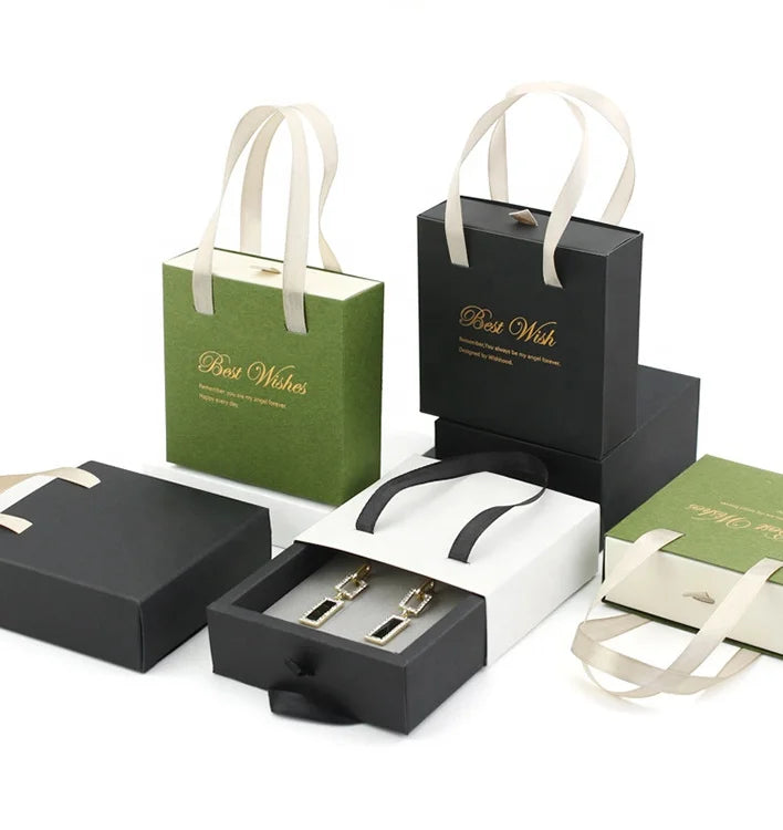 Custom Cardboard Sliding Drawer Paper Box Luxury Bracelet Jewelry Packaging Paper Gift Box with Handle for Necklace Jewelry P