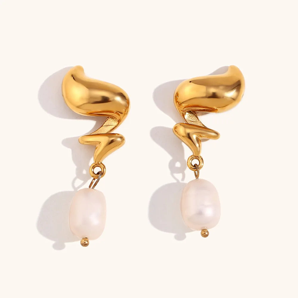 Natural Freshwater Pearl Earrings Jewelry Fashion Waterproof Stainless Steel 18k PVD Gold Plated Summer Earrings Jewelry