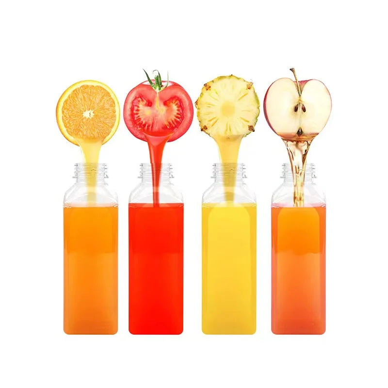 RTS 2oz 4oz 8oz 12oz 13oz 16oz 32oz Empty Food Grade Square Round Juice PET Bottles With Anti-theft Cover for Beverage Packag