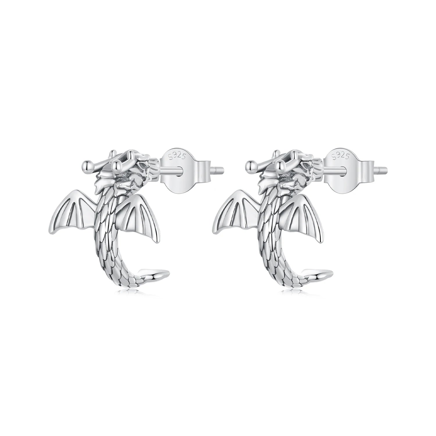 925 Sterling Silver Flying Dragon Stud Earrings Oxidized Vintage Ear Studs Fine Jewelry for Women Girls Party Gift SCE1734