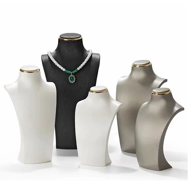 New Design Black White Silver Color PU Leather  Necklace Pendant Jewelry  Display Bust Stand With Metal  Customize Logo
