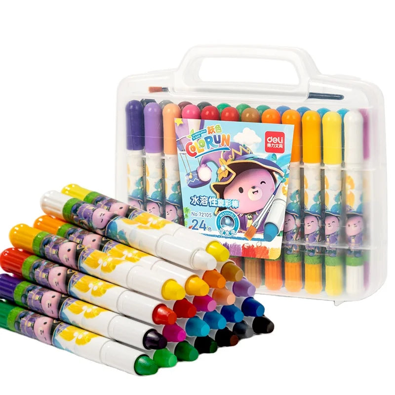 Deli 72105 24pcs/box Rotary Graffiti Oil Pastel Portable Children's Crayons Water-washable 36box*24pcs=864pcs Per Carton Set