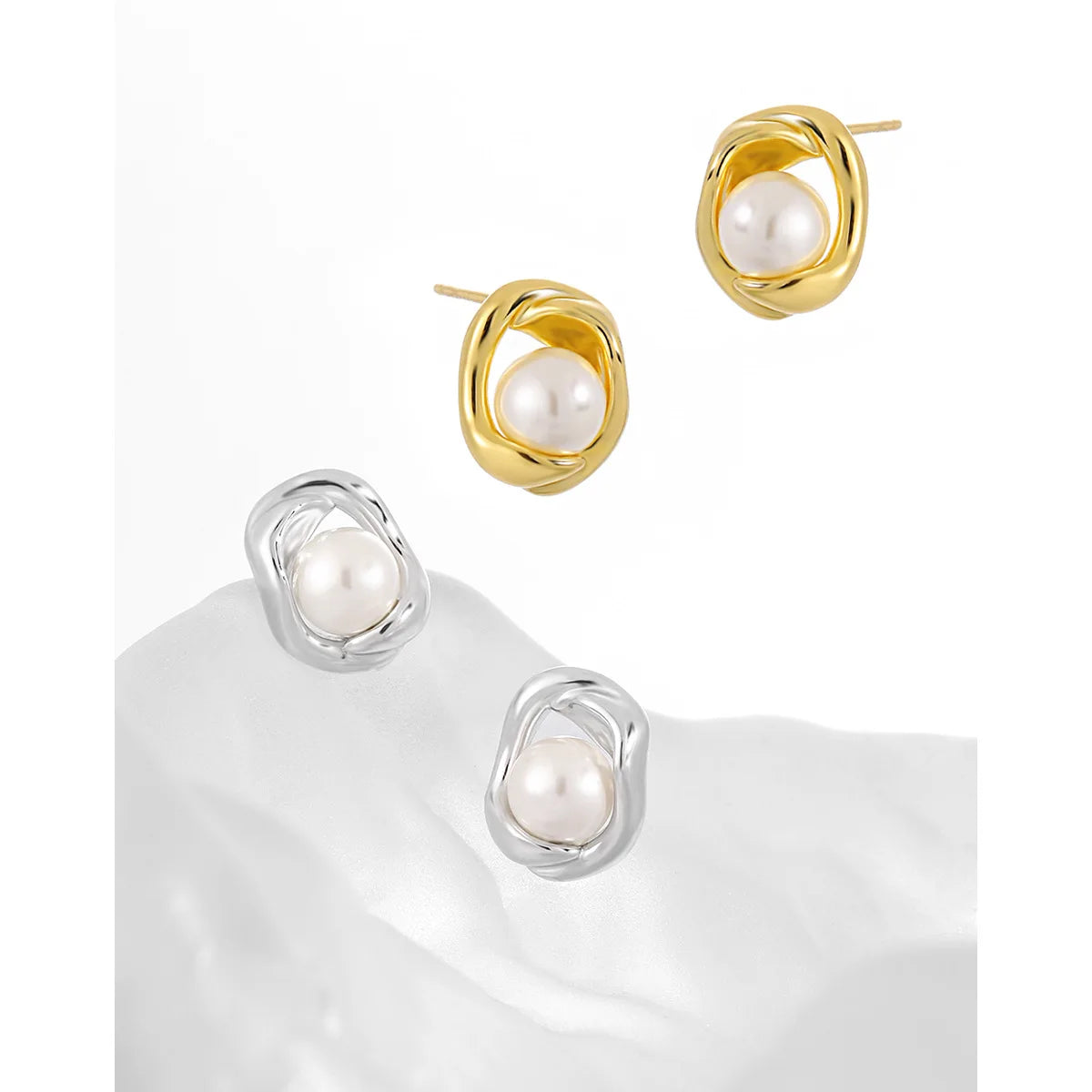 Luxury Design Natural Shell Pearl Pure 925 Sterling Silver Stud Earrings for Women Elegant Fine Jewelry HED3077