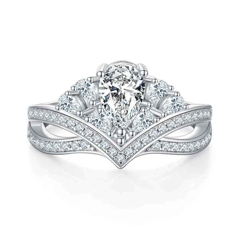 Somen Luxury Jewelry S925 Sterling Silver Platinum Plated Pear Cut D Grade 1.0CT Moissanite Rings for Women Wedding Engagemen