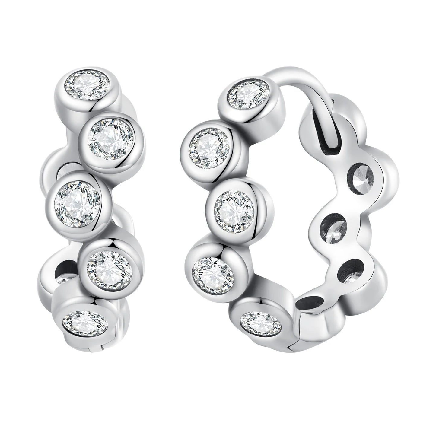 Factory 925 Sterling Silver Clear Zircon Bubble Hoop Earrings for Women Lovely Irregular Round Ear Clip Fashion Jewelry SCE15