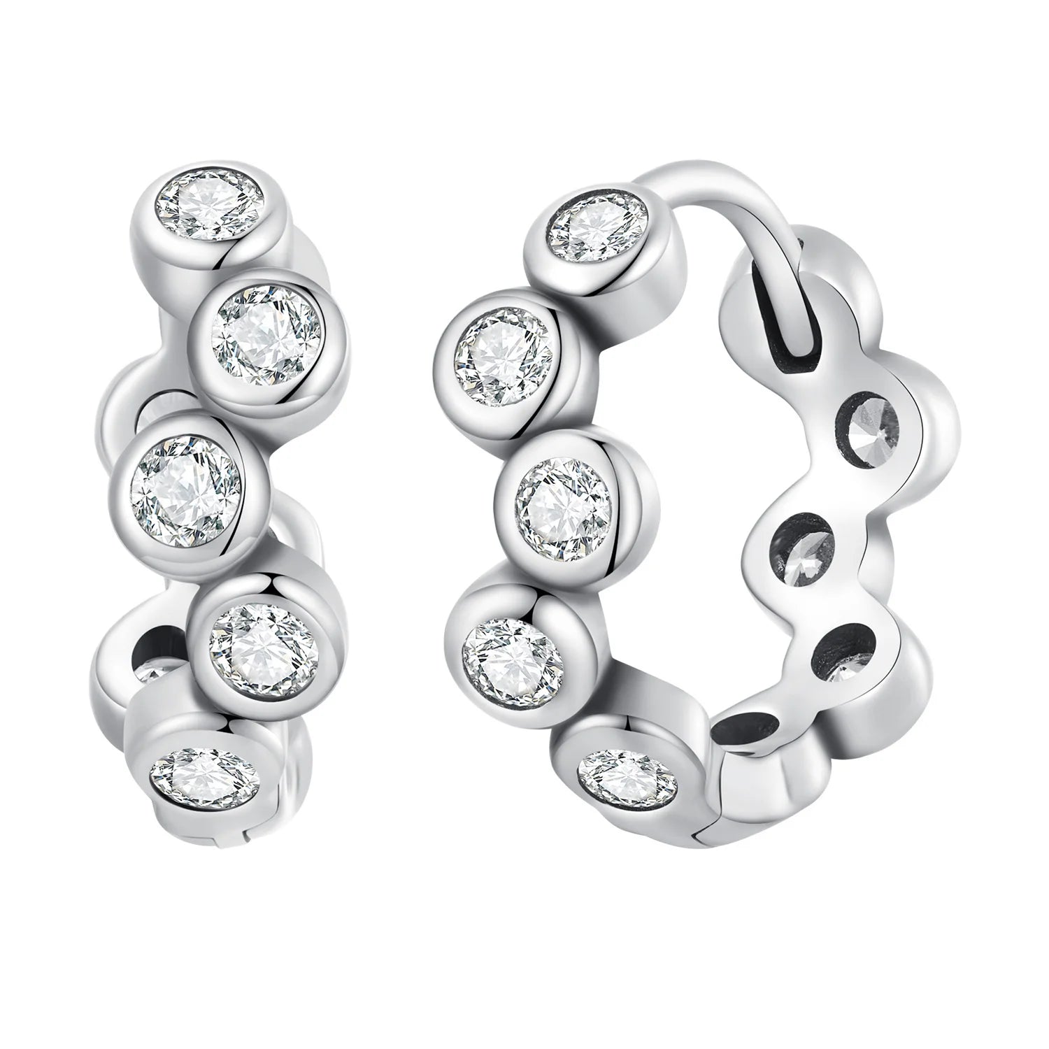 Factory 925 Sterling Silver Clear Zircon Bubble Hoop Earrings for Women Lovely Irregular Round Ear Clip Fashion Jewelry SCE15