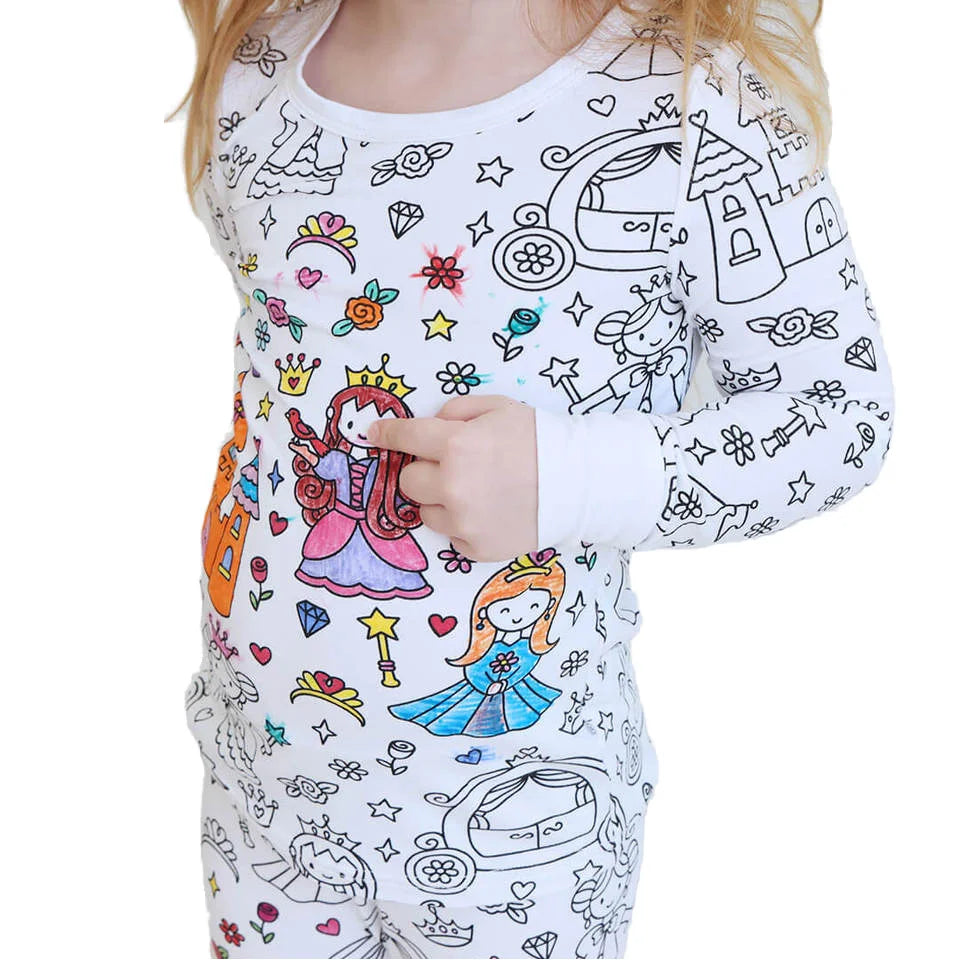 Korean Style Children's Graffiti Pajamas DIY Hand-painted Colorable Girl Set for Home Wear Colouring Kid Pajama Sets for 3-8Y