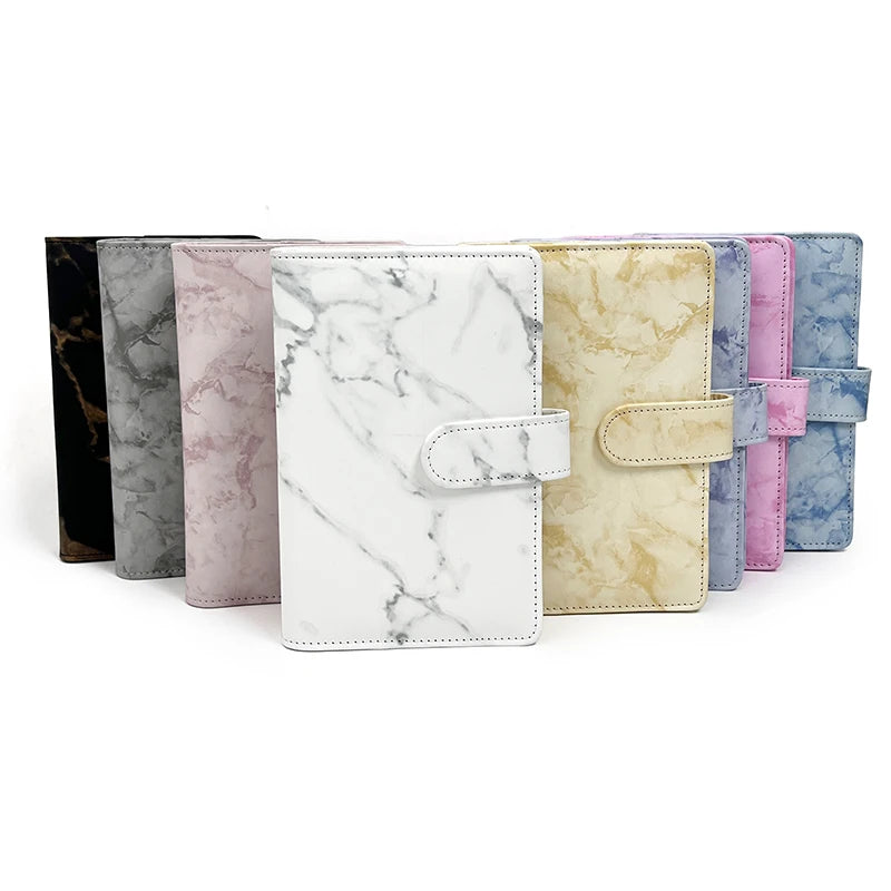 New Arrival Notebook A5 6 Ring Binder Spiral Business Planner Work Agenda Budget Binder Marble Print Pu Leather Cover A6 Bind
