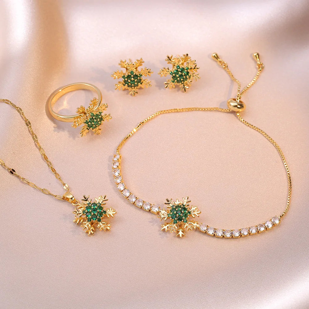 Fashion Jewelry 4 Can Rotate Pendant Earrings Rings Bracelets Micro-embedded Zircon Titanium Steel Necklace